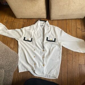 White Double-Breasted Jacket with Black Accents